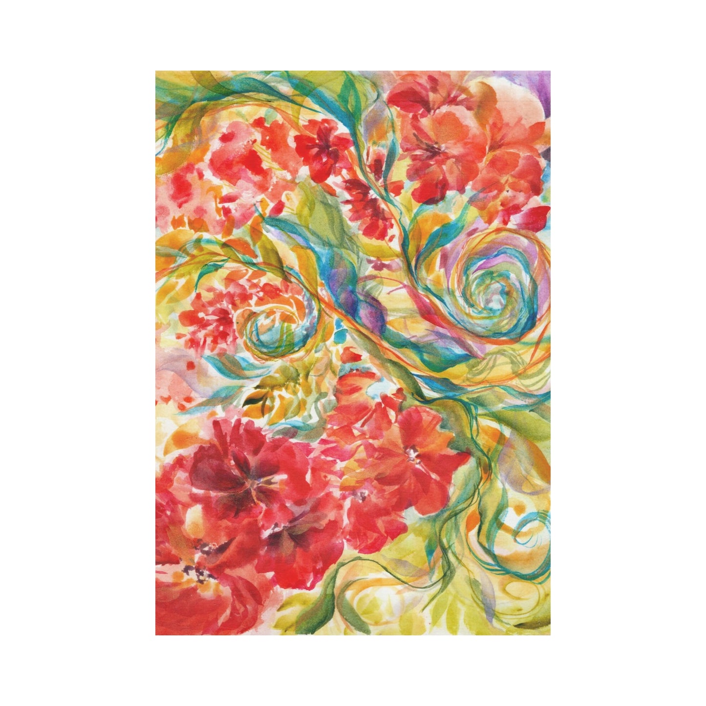 Garden Flag Red Flowers and Swirls 28''x40'' (Twin Sides)