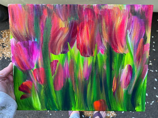 Tulips 1 - 11x14 Original Painting Acrylic on Canvas