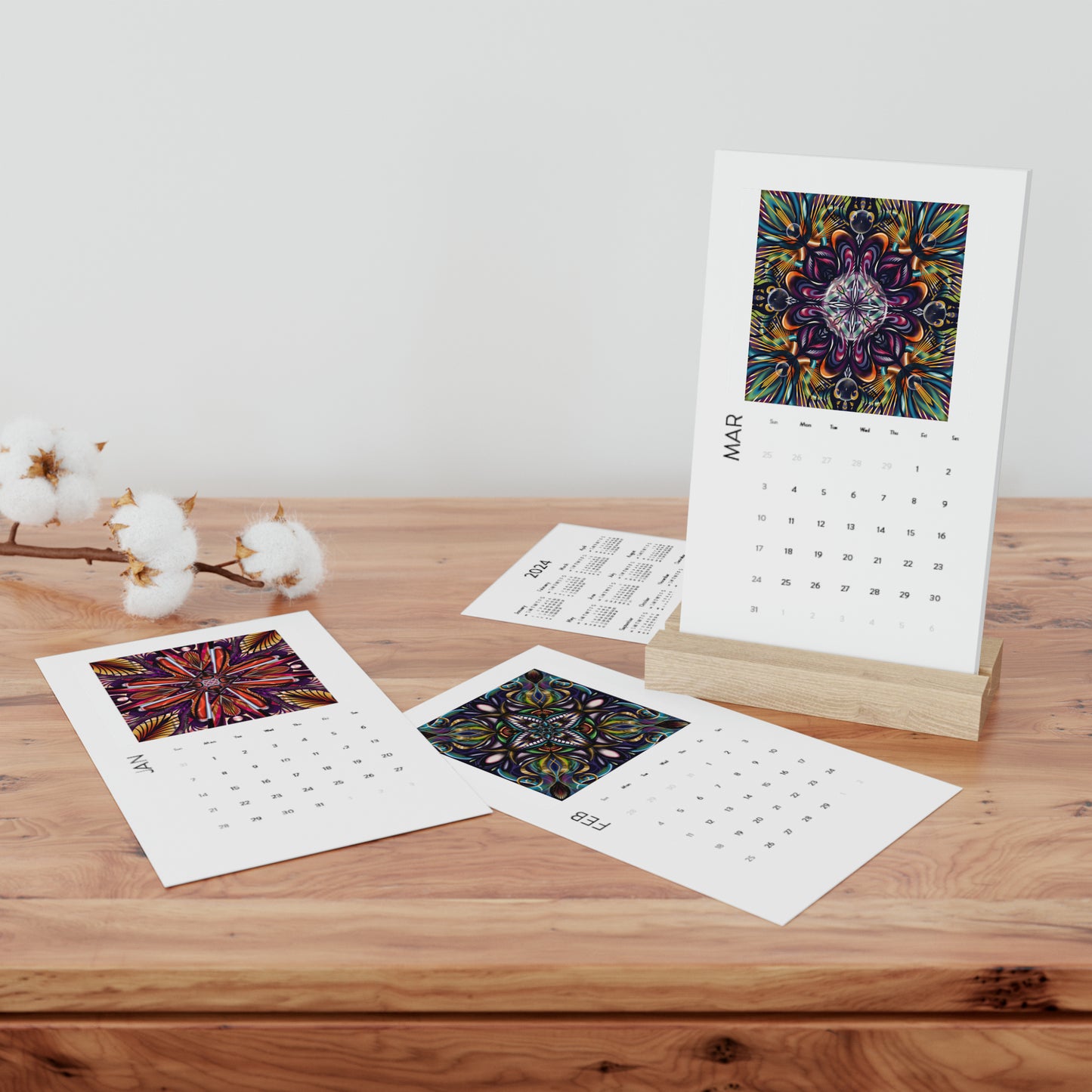 Vertical Desk Calendar with Geometric Art (2024)