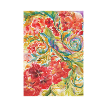 Garden Flag Red Flowers and Swirls 28''x40'' (Twin Sides)