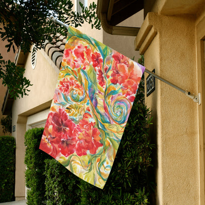 Garden Flag Red Flowers and Swirls 28''x40'' (Twin Sides)