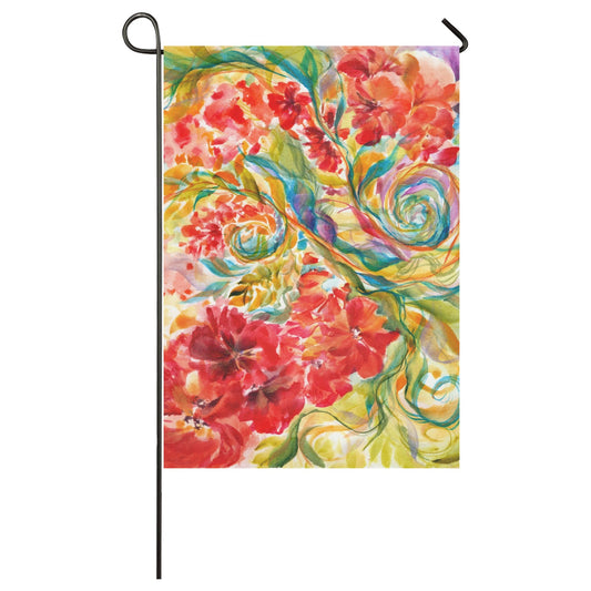 Garden Flag Red Flowers and Swirls 28''x40'' (Twin Sides)