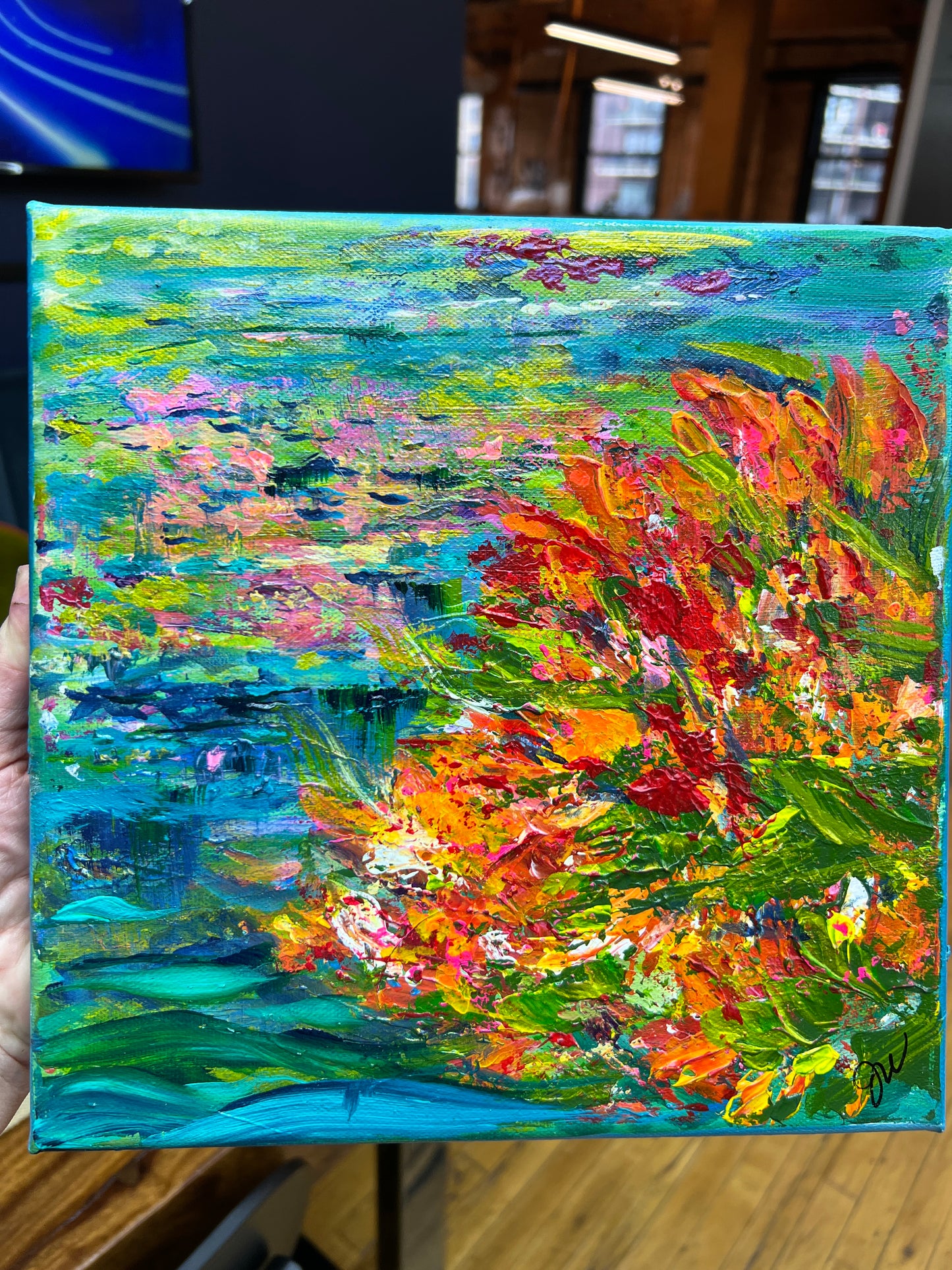 Japanese Garden - 10x10 Original Painting Acrylic on Canvas